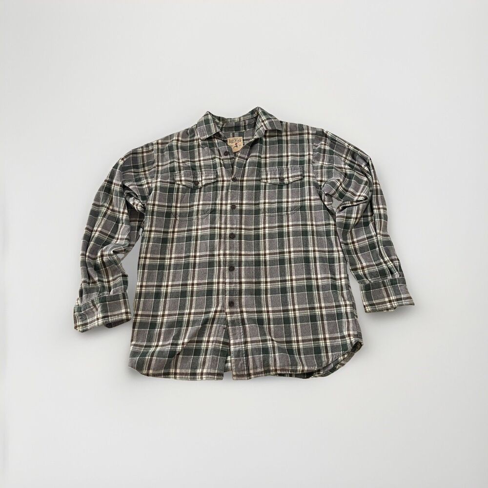 RedHead Mens Small Long Sleeve Plaid Flannel Shirt Green Gray Button Up Pocket